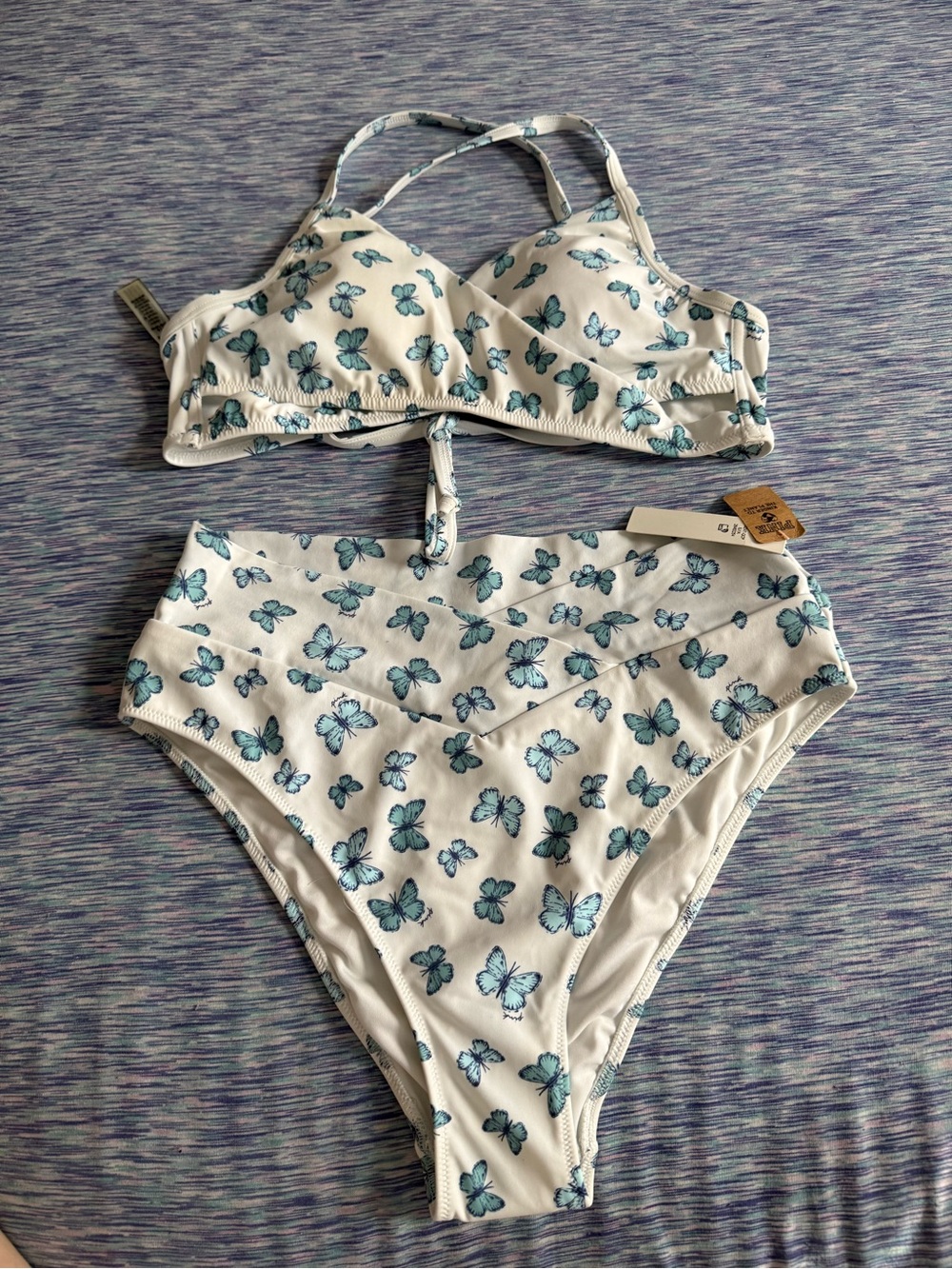 PINK Victoria's Secret White Bikini with Blue Butterfly Print